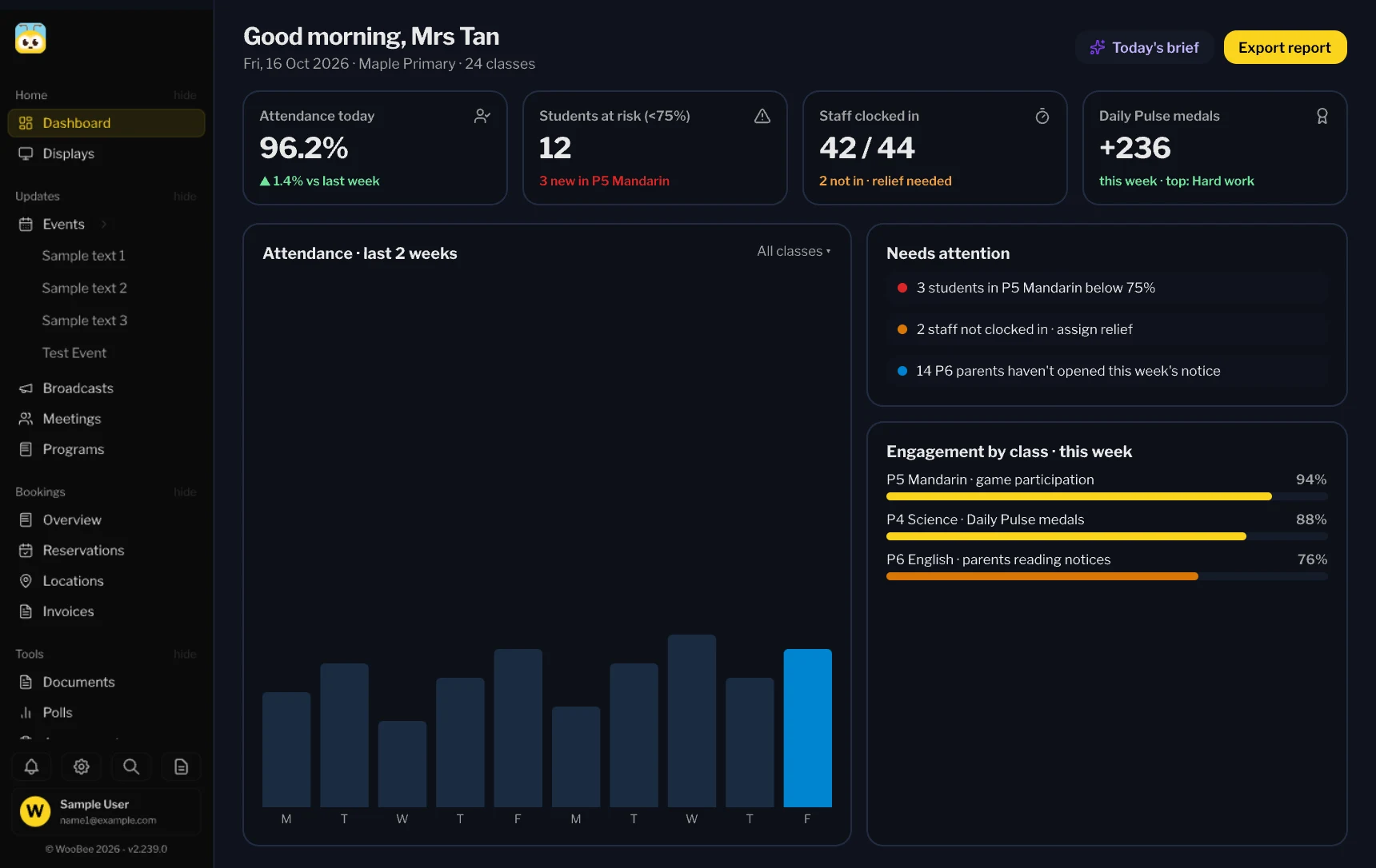 WooBee insights dashboard (concept)