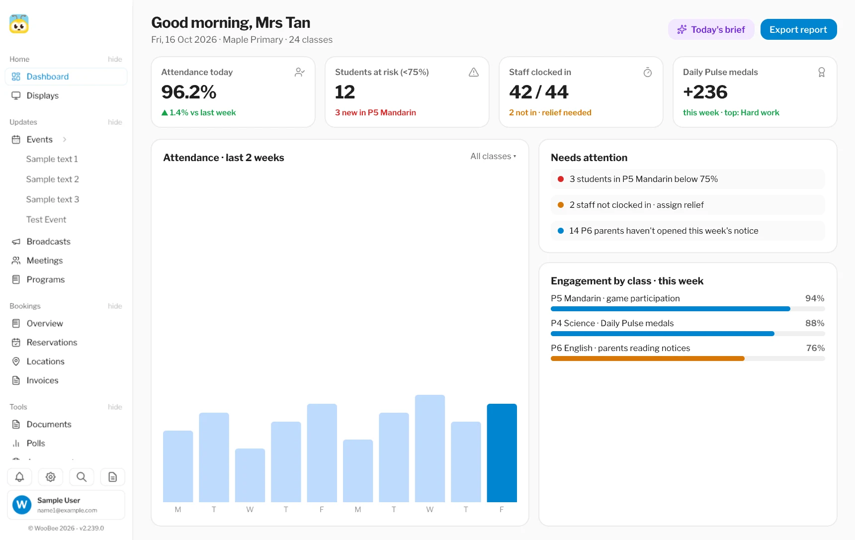 WooBee insights dashboard (concept)